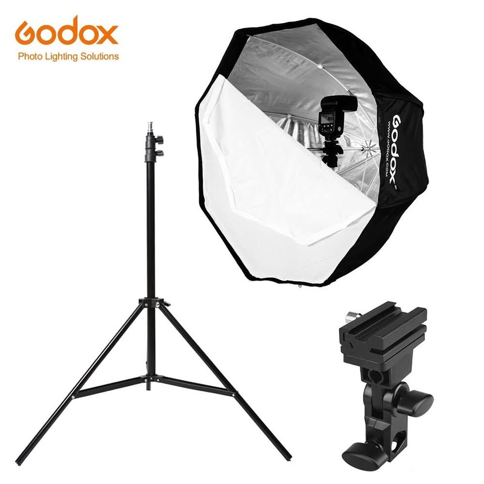 Godox 80cm Octagon Softbox with 2 meters Light Stand & Type-B Hot Shoe Holder Bracket Kit