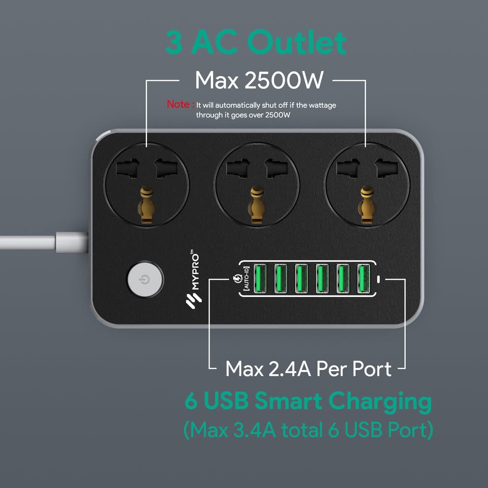 MyPro PS1 Powerstrip with 6 USB Port Extension Wire