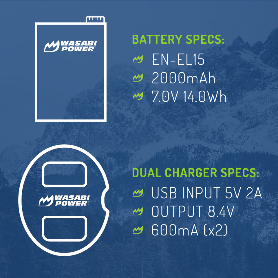Brand New Wasabi EN-EL15 Dual Batteries With Charger