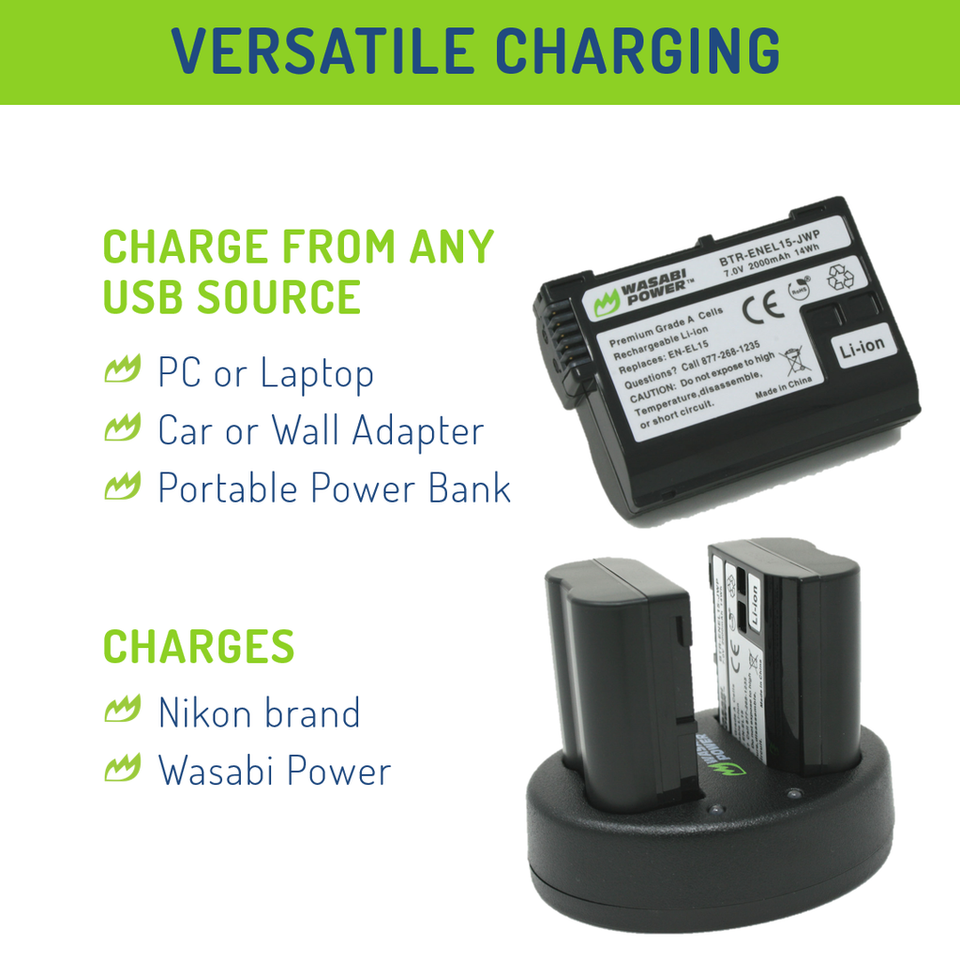 Brand New Wasabi EN-EL15 Dual Batteries With Charger