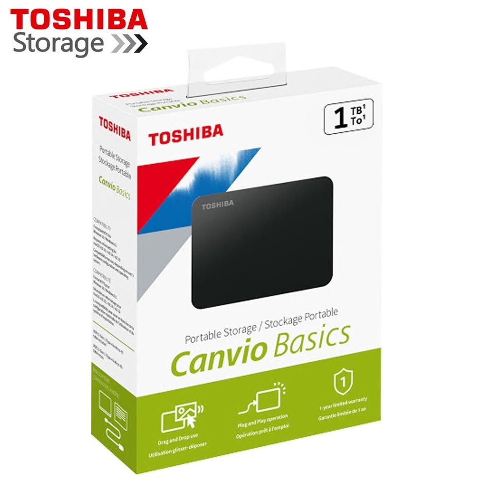 Toshiba Canvio Basics 1TB 3.0 USB Portable Hard Drive (New model)