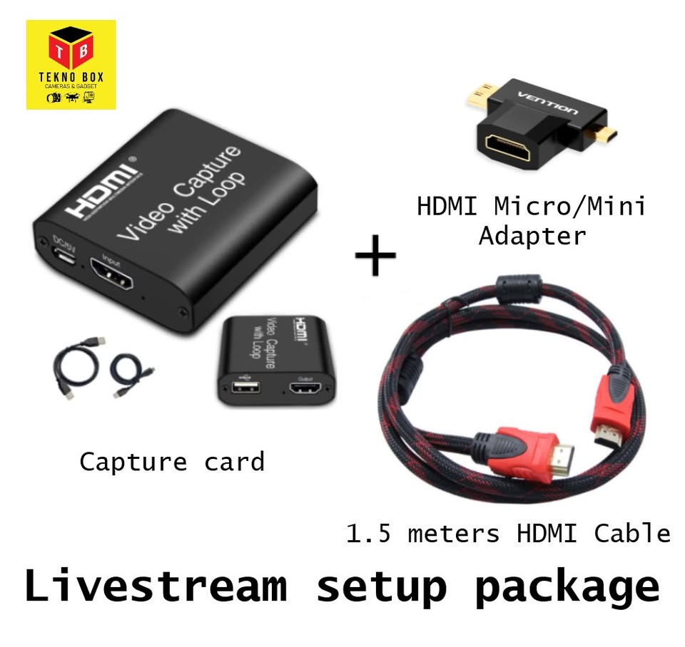 Livestream setup package (Capture card, HDMI Cable and Adapter)