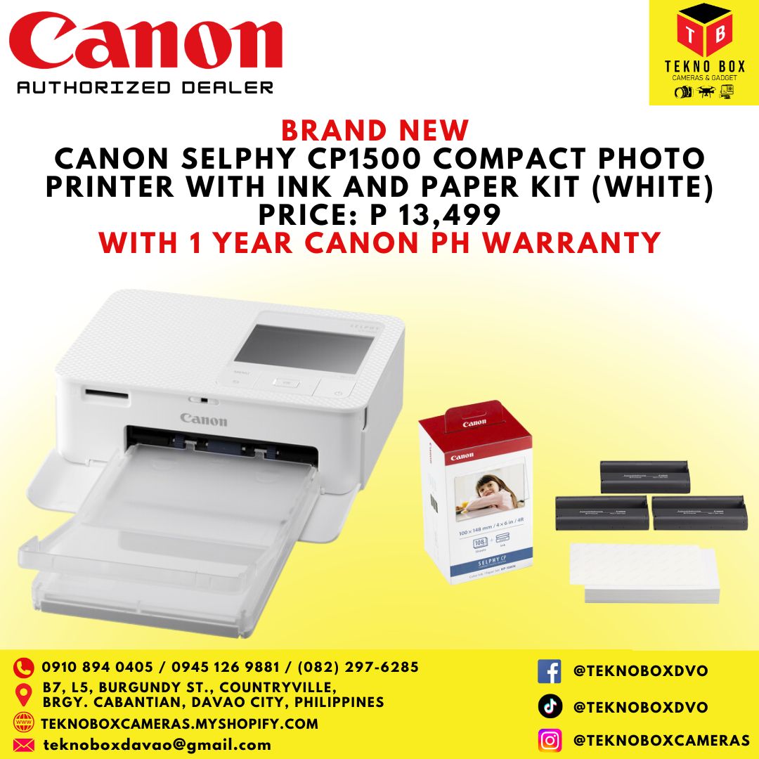 Brand New Canon SELPHY CP1500 Compact Photo Printer with Ink and Paper Kit (White)