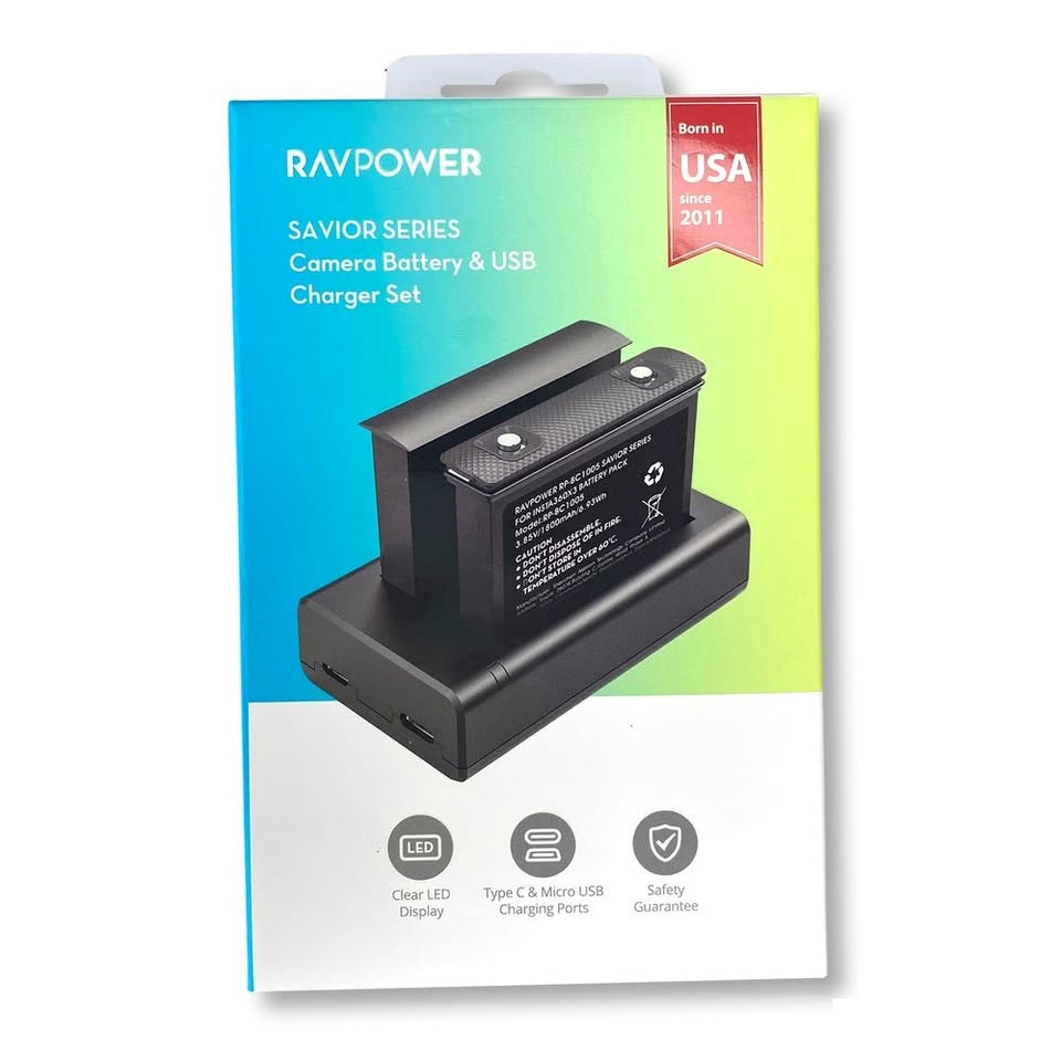 RavPower 2 pcs. Batteries with Charger Set for Insta360 X3