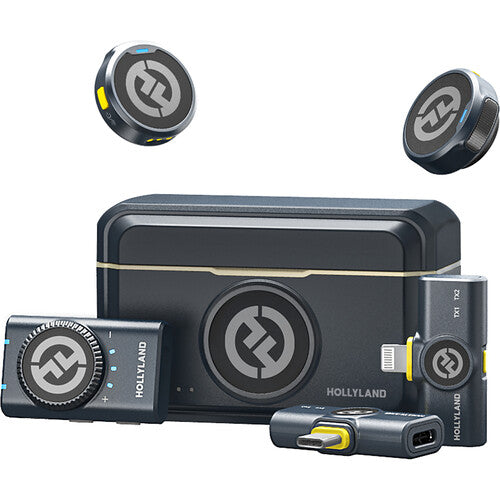 Hollyland Lark M2 Duo Wireless Microphone Combo Version Multi-Device Compatible Cameras, Android, iOS Phones, Laptops (2 TX, 3 RX, 1 Charging Case)