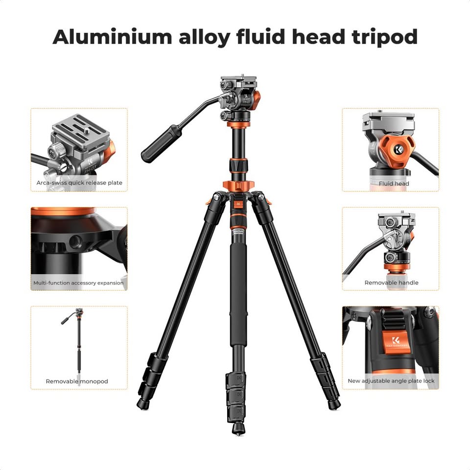 K&F Concept K234A7 Video Tripod Monopod With Fluid Head