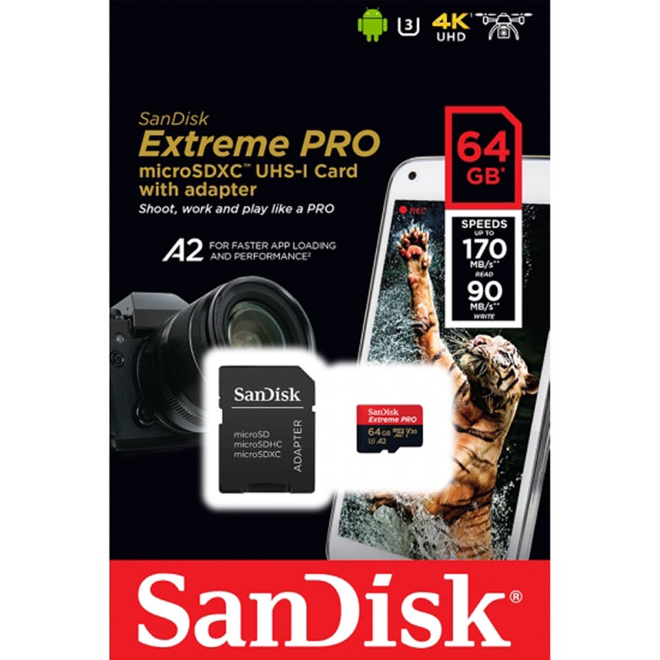 Sandisk Extreme Pro 64GB Micro SD Card with adapter