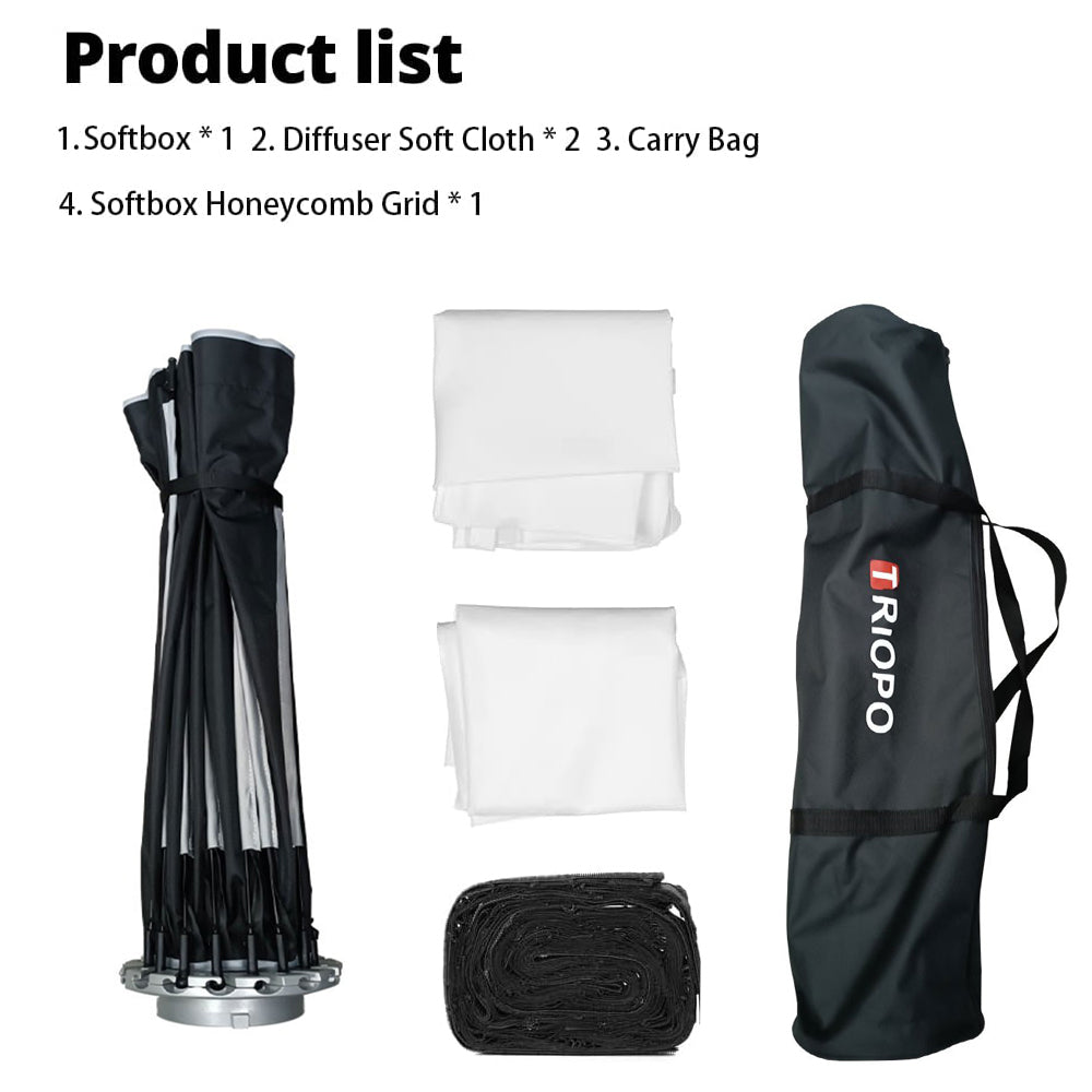 Triopo 90cm Quick Collapse Parabolic Softbox With Grid