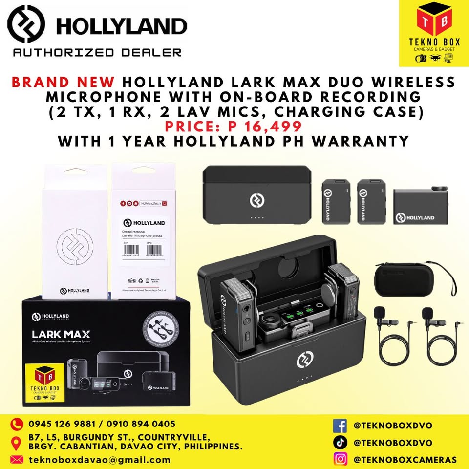 Hollyland Lark Max Duo Wireless Microphone System Multi-Device Compatible Cameras, Android, iOS Phones, Laptops (2 TX, 1 RX, 2 Lavalier Mics, Charging Case)