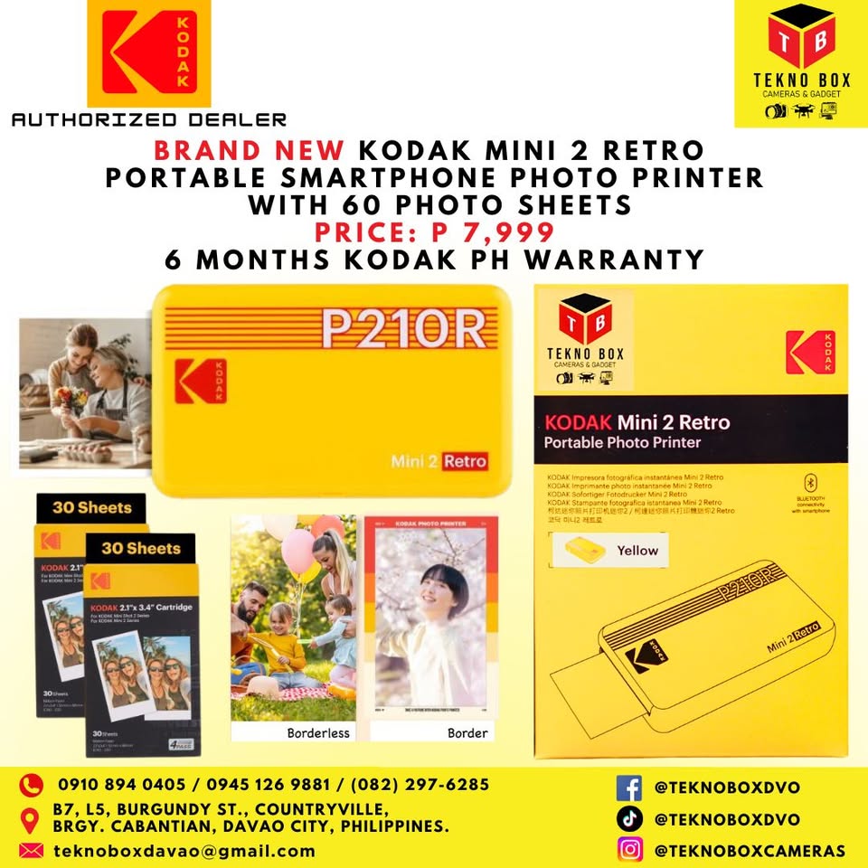 Kodak Mini 2 Retro Portable Smartphone Photo Printer With 60 Photo Sheets