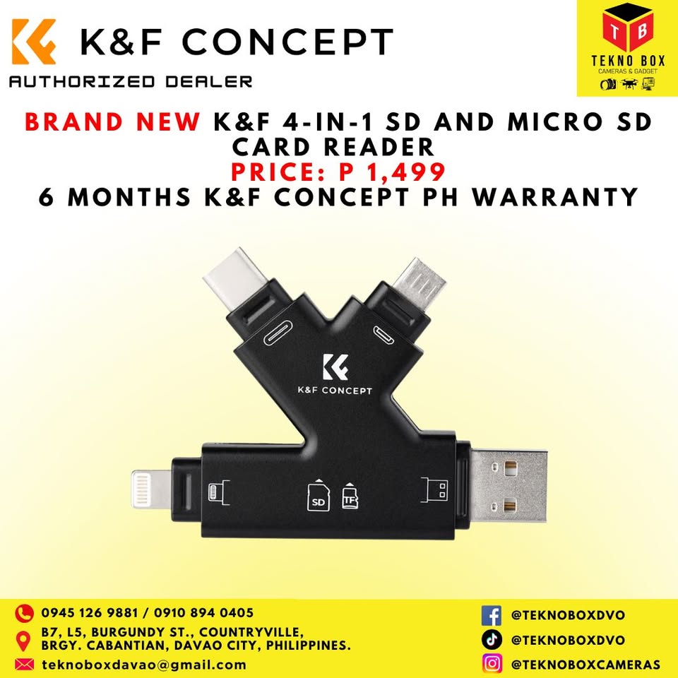 K&F Concept 4-in-1 SD and Micro SD Card Reader for iOS, Android, PC & Laptops