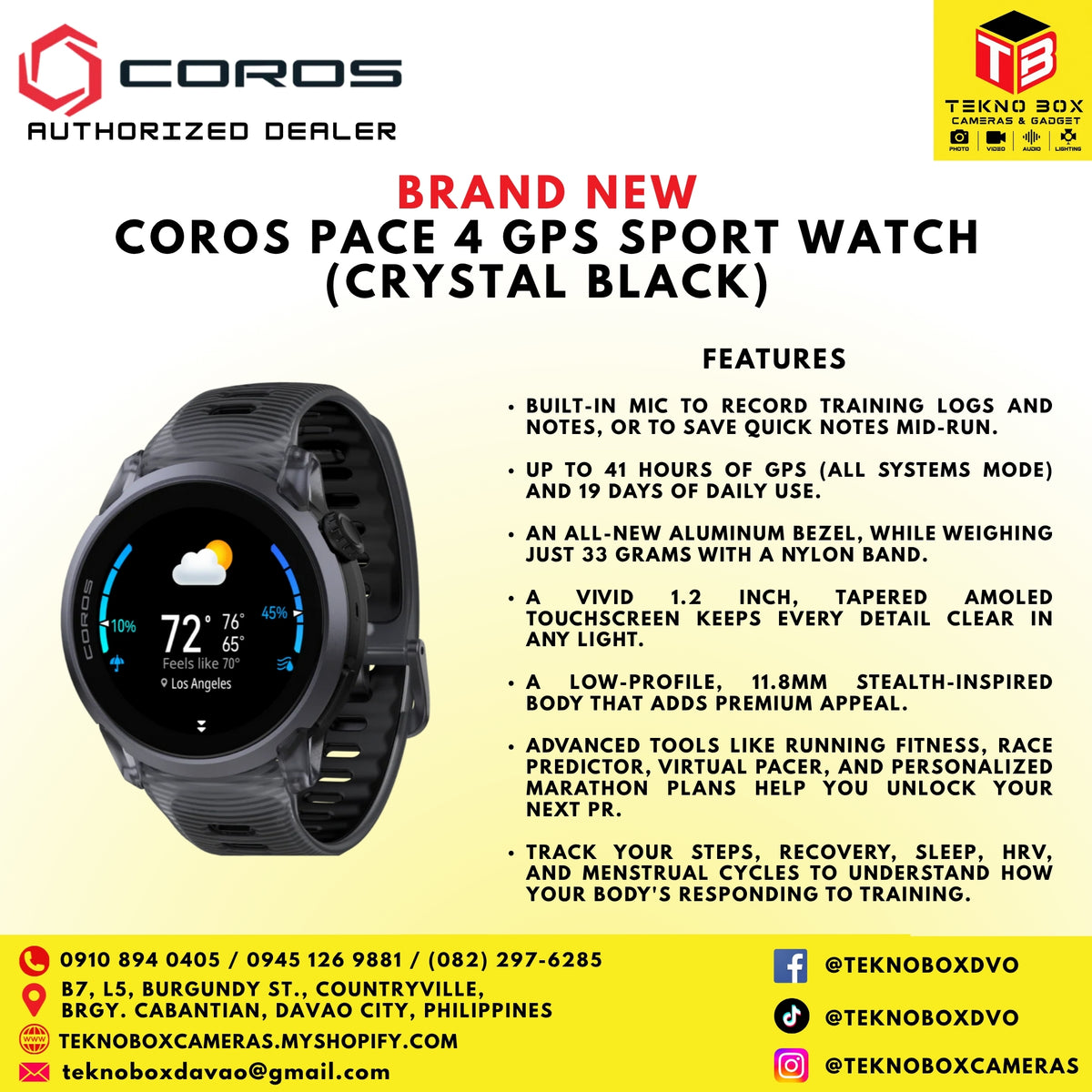 Brand New Coros Pace 4 GPS Sport Watch (Crystal Black)