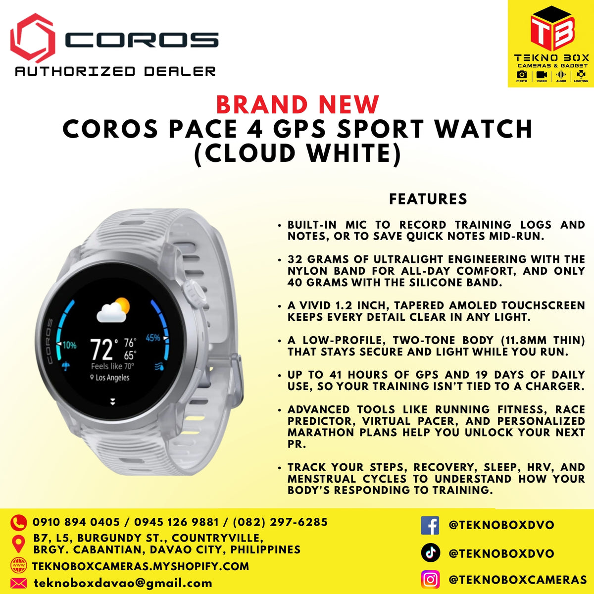 Brand New Coros Pace 4 GPS Sport Watch (Cloud White)