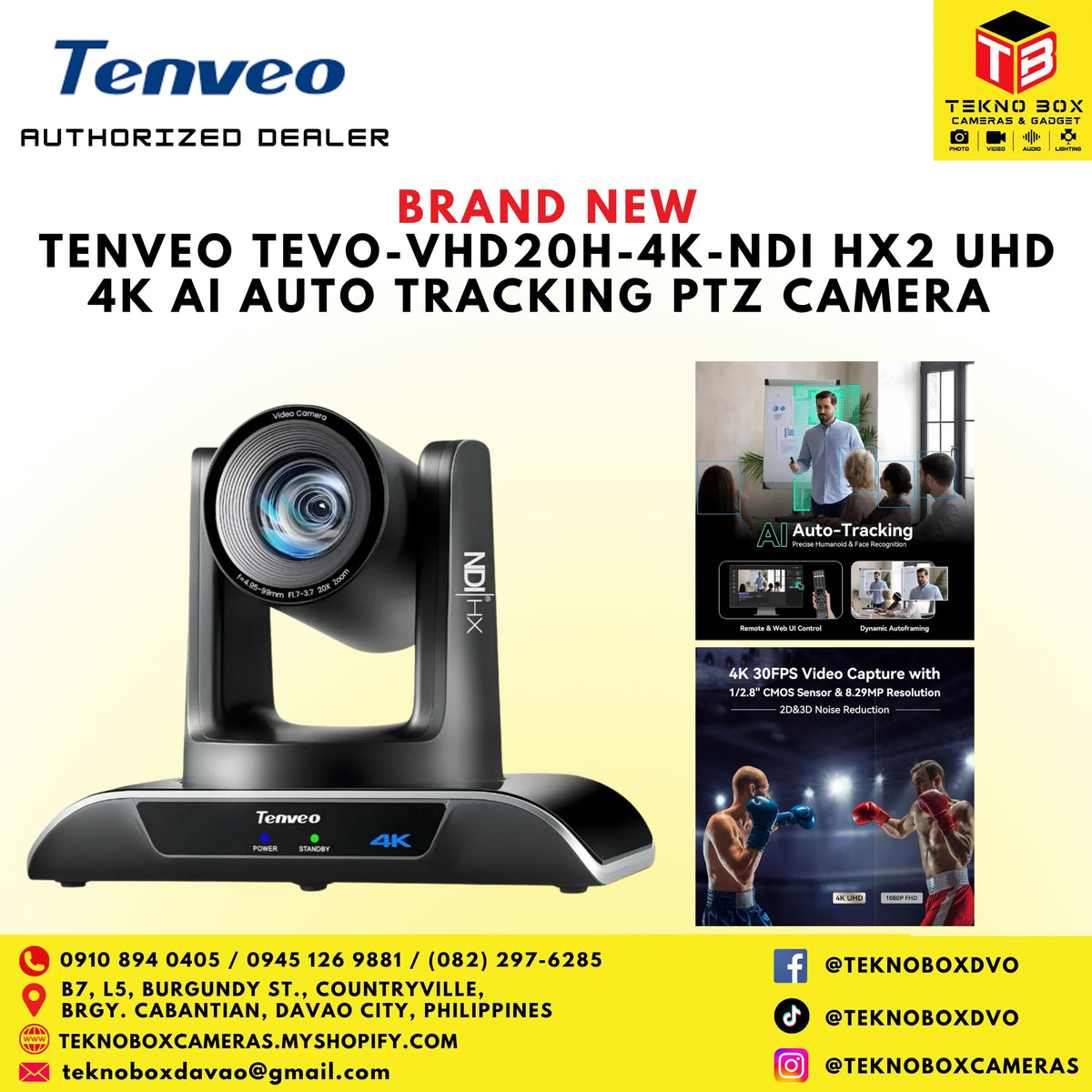 Tenveo Tevo-VHD20H-4K-NDI HX2 UHD 4K AI AUTO TRACKING PTZ CAMERA