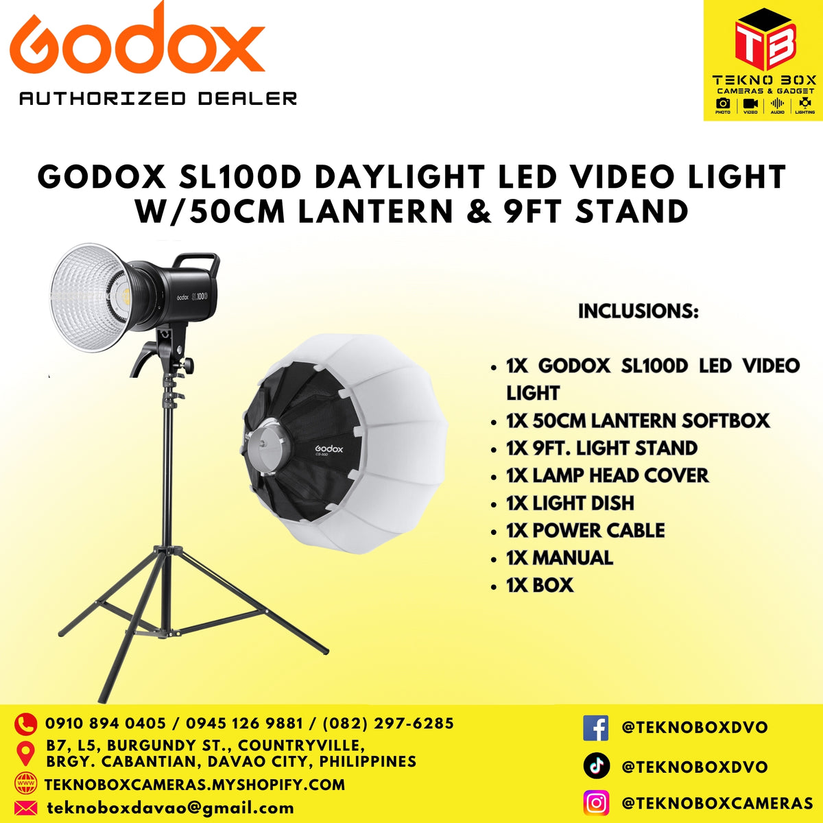 Godox SL100D Daylight Led Video Light w/50cm lantern & 9ft. Light Stand