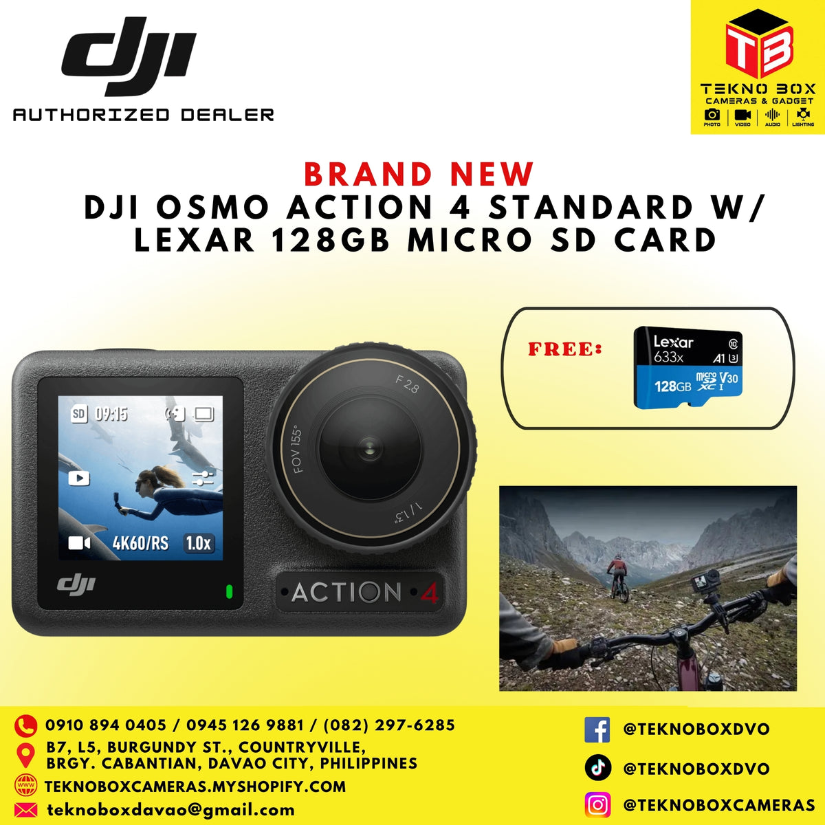 DJI Osmo Action 4 Standard W/ Lexar 128GB Micro SD Card