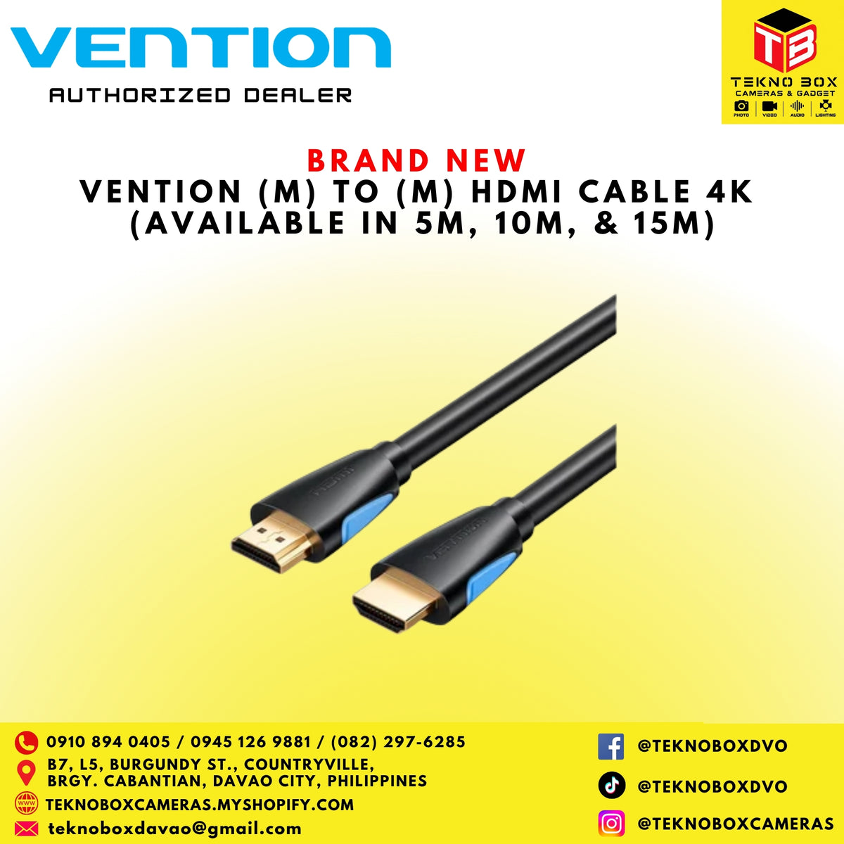 Vention (M) to (M) HDMI Cable 4K (Available in 5m, 10m, & 15m)