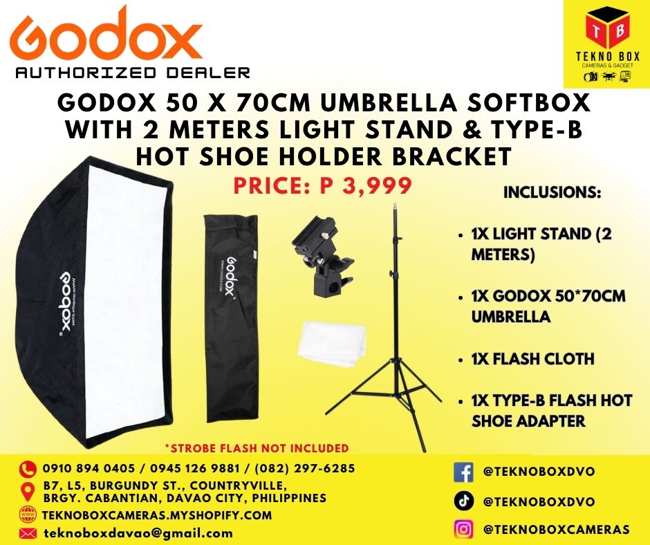 Godox 50 x 70cm Umbrella Softbox with 2 meters Light Stand & Type-B Hot Shoe Holder Bracket