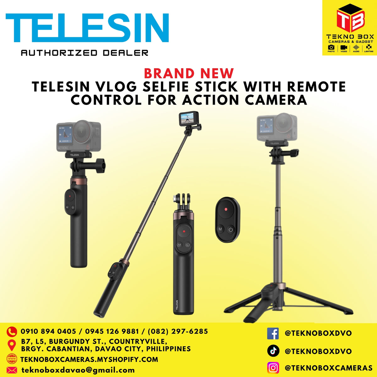 Telesin Vlog Selfie Stick with Remote Control for Action Camera