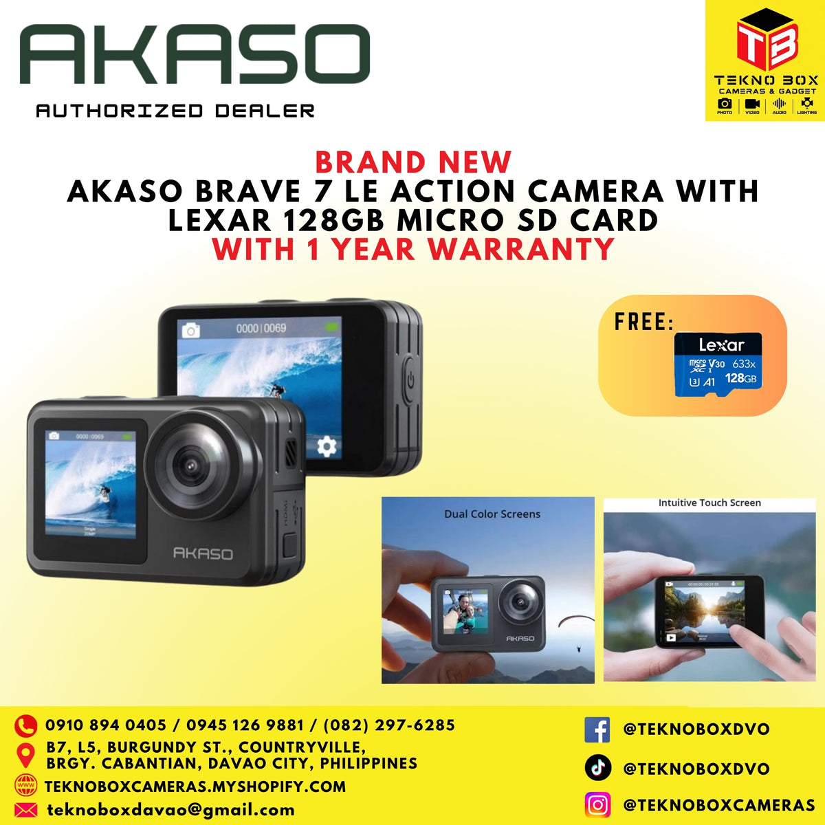 Akaso Brave 7 LE Action Camera with Lexar 128GB Micro SD Card