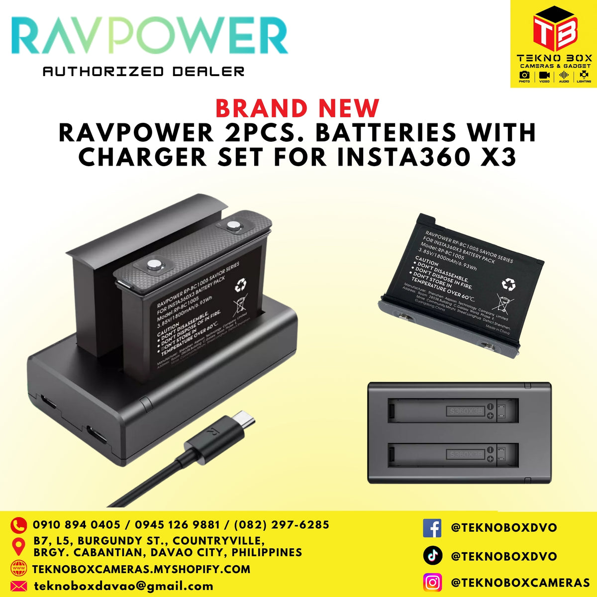 RavPower 2 pcs. Batteries with Charger Set for Insta360 X3