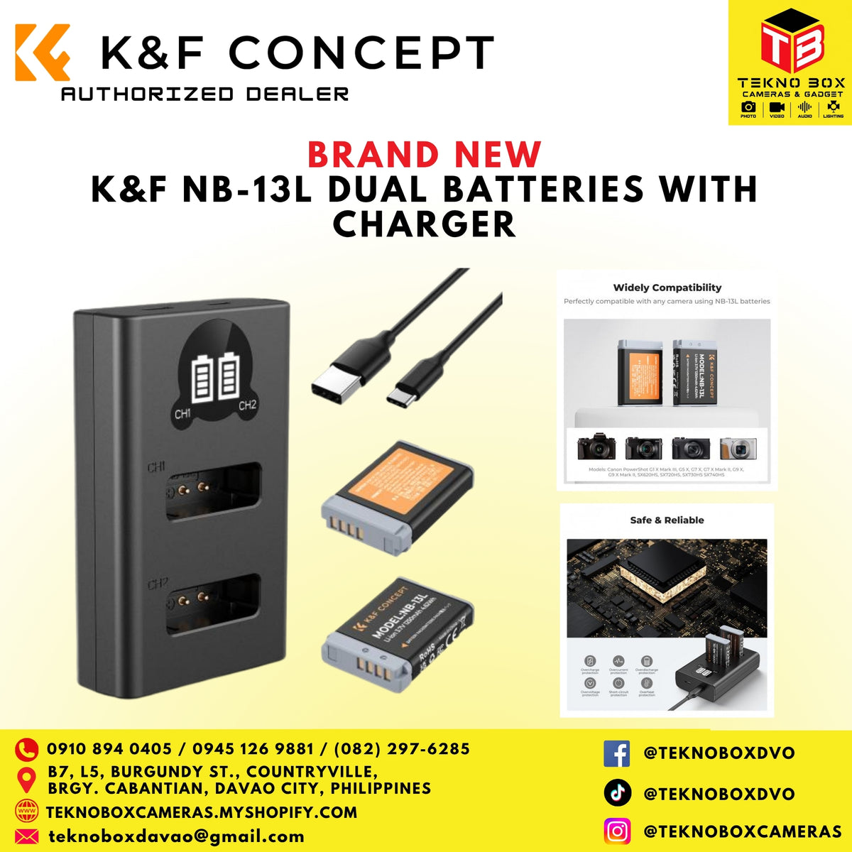 Brand New K&F NB-13L Dual Batteries With Charger Price: P3,499  Compatible with  Canon camera models: G5X/G7X/G7X Mark 2/G7X Mark 3/ SX720/SX730/G9X/G9X2, Canon PowerShot G5X G7X G9X, G9X,SX620 SX720,