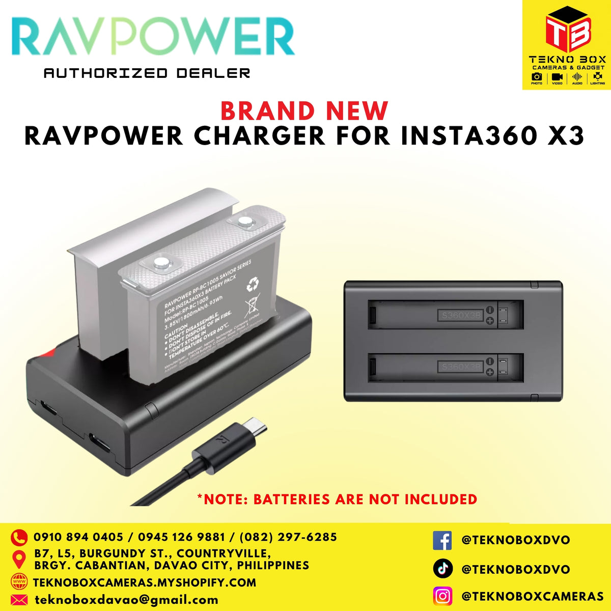 RavPower 2 pcs. Batteries with Charger Set for Insta360 X3