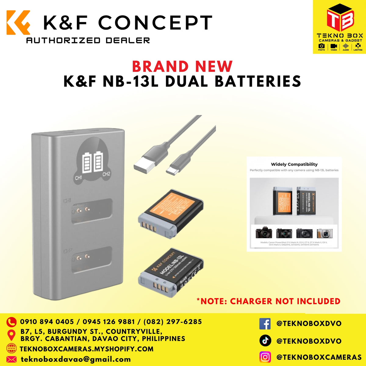 Brand New K&F NB-13L Dual Batteries With Charger Price: P3,499  Compatible with  Canon camera models: G5X/G7X/G7X Mark 2/G7X Mark 3/ SX720/SX730/G9X/G9X2, Canon PowerShot G5X G7X G9X, G9X,SX620 SX720,