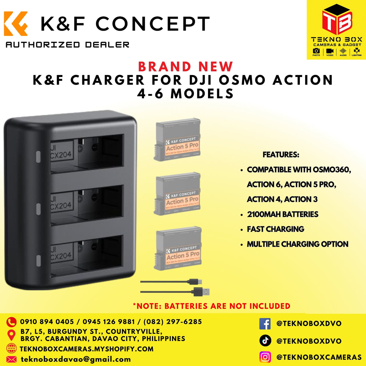 K&F 3pcs. Batteries and Charger for DJI Osmo Action 4-6 Models