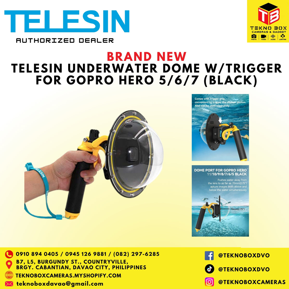 Telesin Underwater Dome w/ Trigger For GoPro Hero 5/6/7 Black