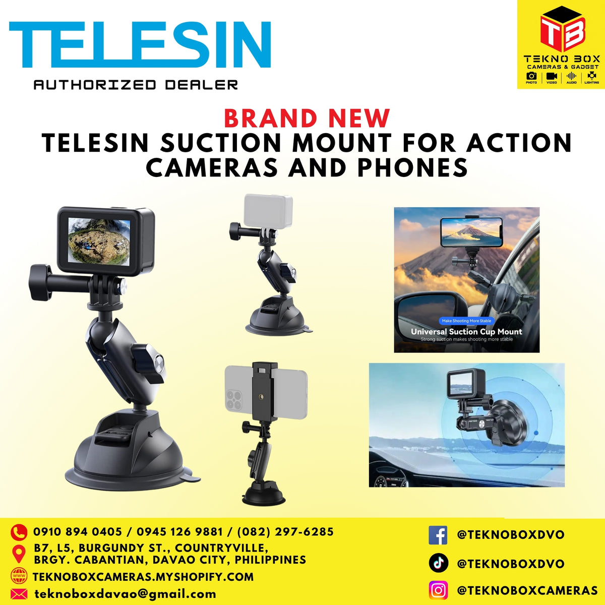 Telesin Suction Mount for Action Cameras and Phones