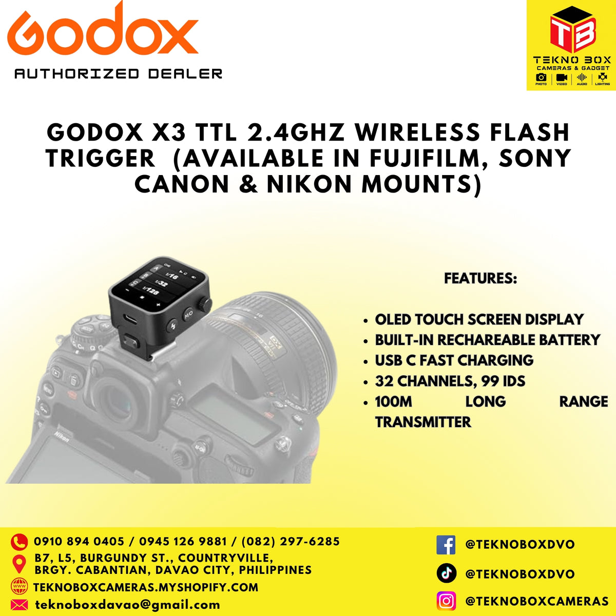 Godox X3 TTL 2.4GHZ Wireless Flash Trigger  (Available in Fujifilm, Sony Canon & Nikon Mounts)