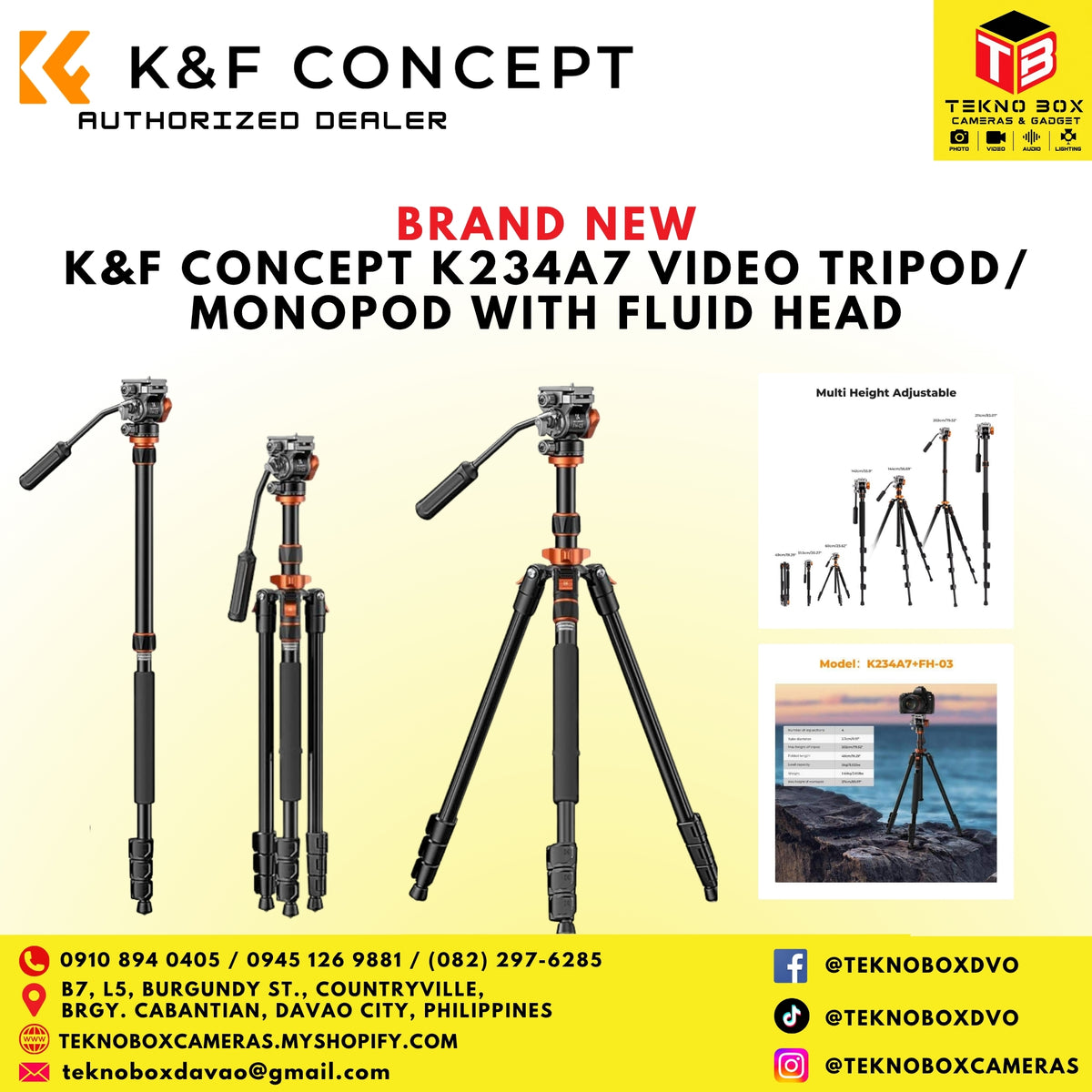 K&F Concept K234A7 Video Tripod Monopod With Fluid Head