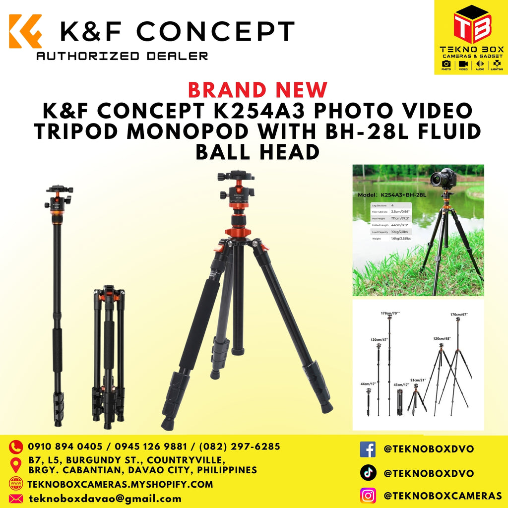K&F Concept K254A3 Photo Video Tripod Monopod With BH-28L Fluid Ball Head