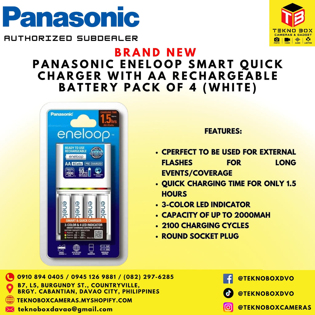 Panasonic Eneloop Smart Quick Charger with AA Rechargeable Battery Pack of 4 (White)