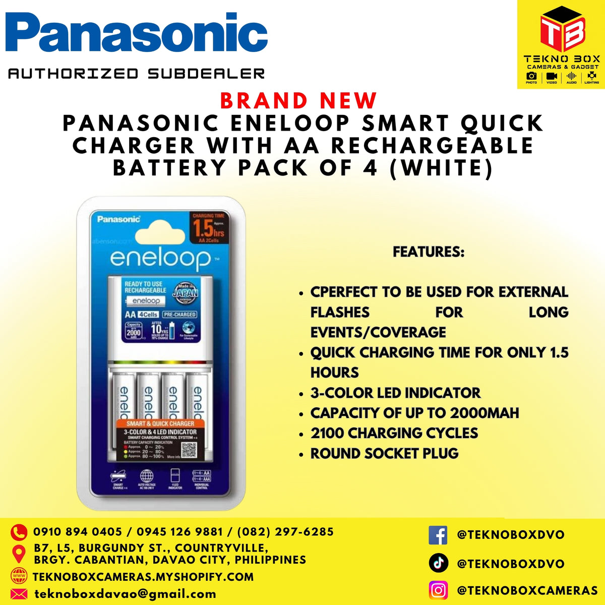 Panasonic Eneloop Smart Quick Charger with AA Rechargeable Battery Pack of 4 (White)