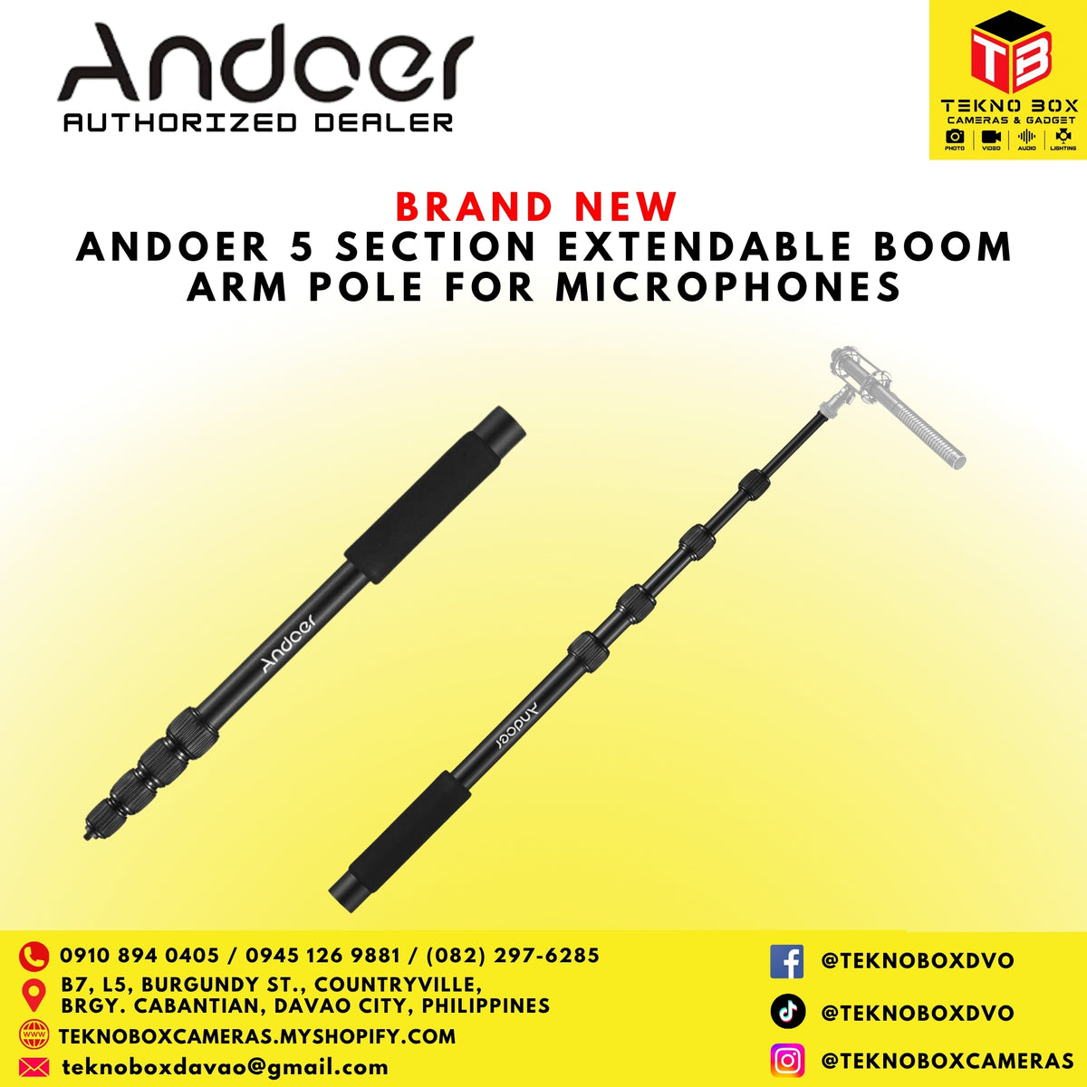 Andoer 5 Section Extendable Boom Arm Pole for Microphones