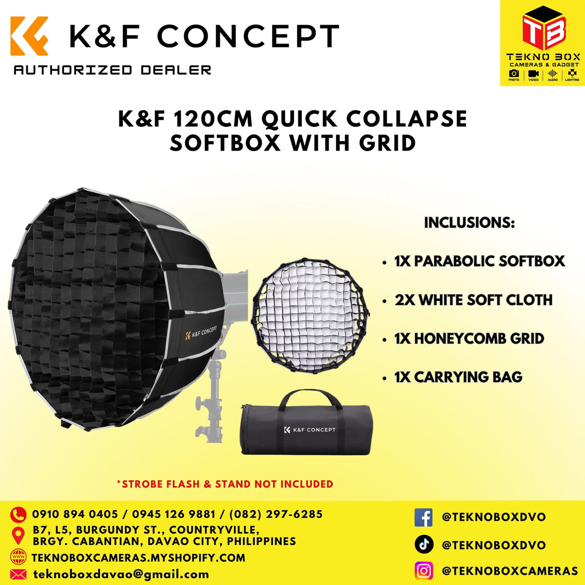 K&F 120cm Quick Collapse Parabolic Softbox With Grid