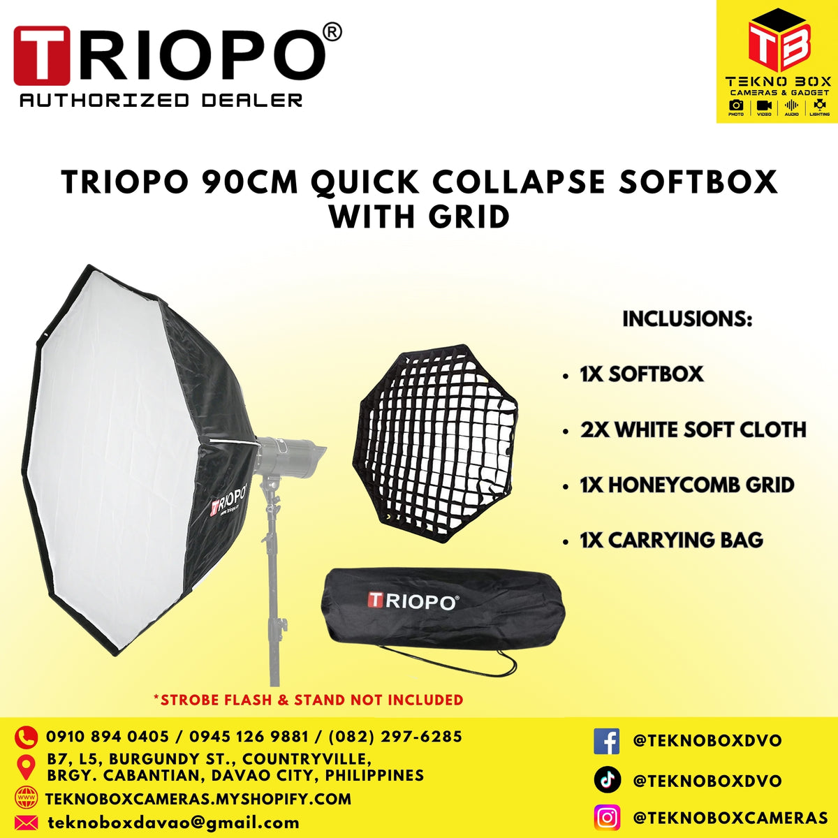 Triopo 90cm Quick Collapse Softbox w/ Grid
