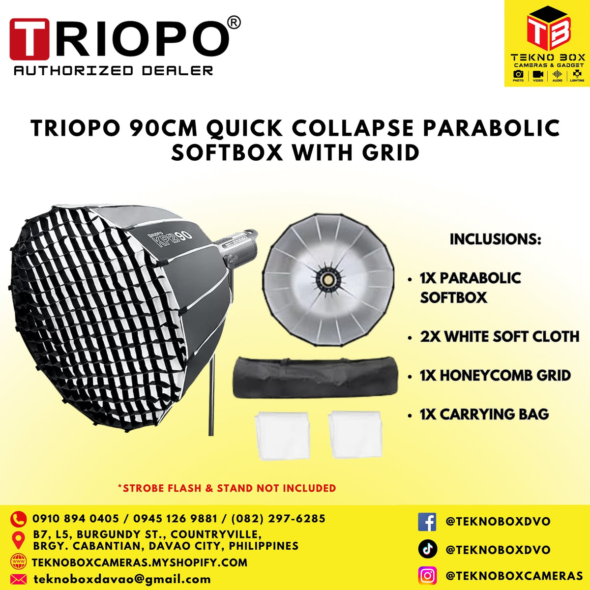 Triopo 90cm Parabolic Softbox With Honeycomb Grid