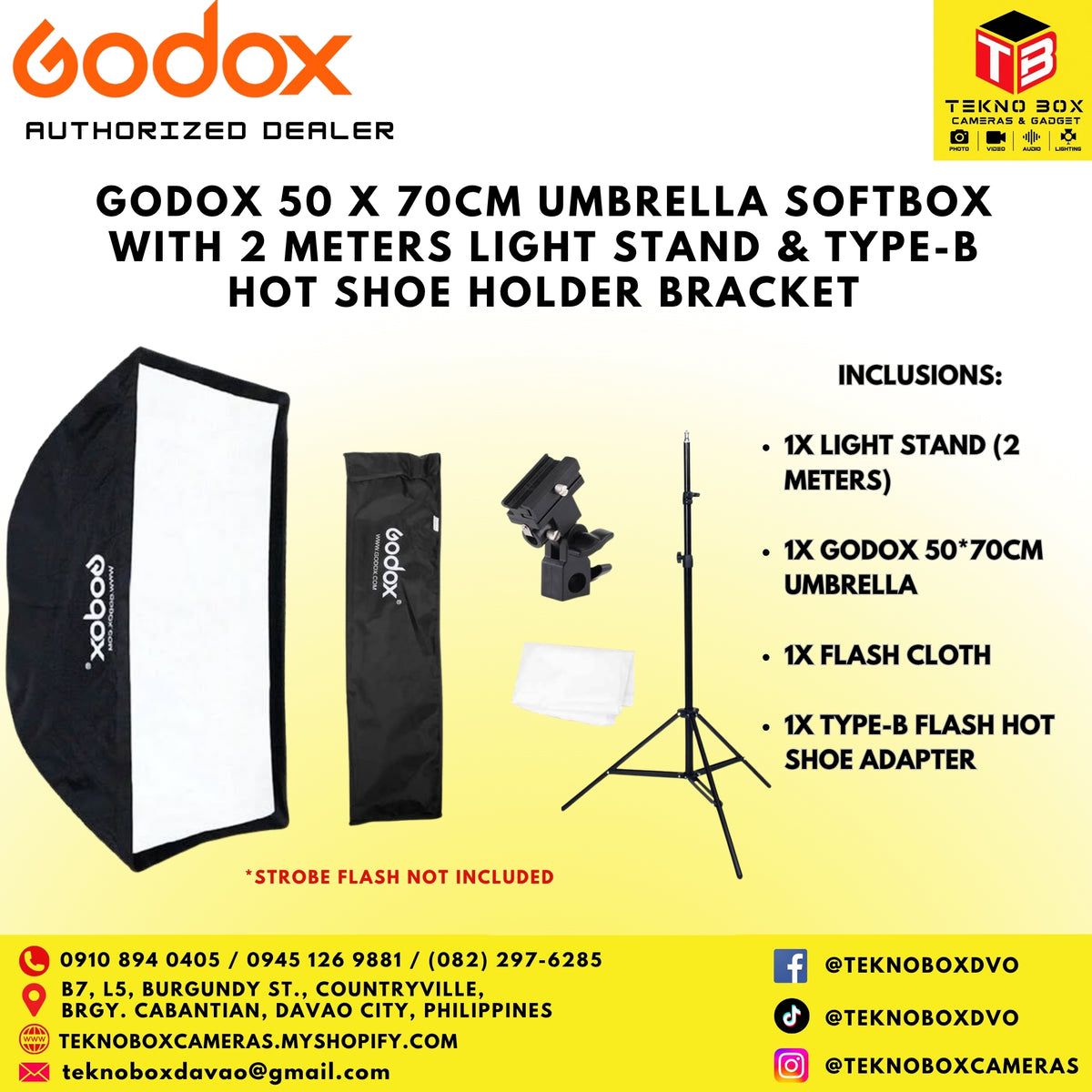 Godox 50 x 70cm Umbrella Softbox with 2 meters Light Stand & Type-B Hot Shoe Holder Bracket