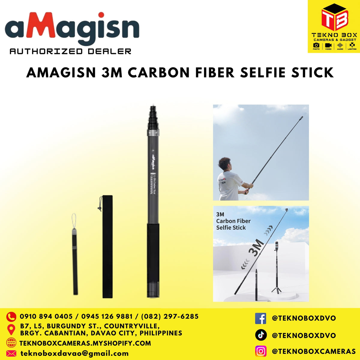 Amagisn 3m Carbon Fiber Selfie Stick