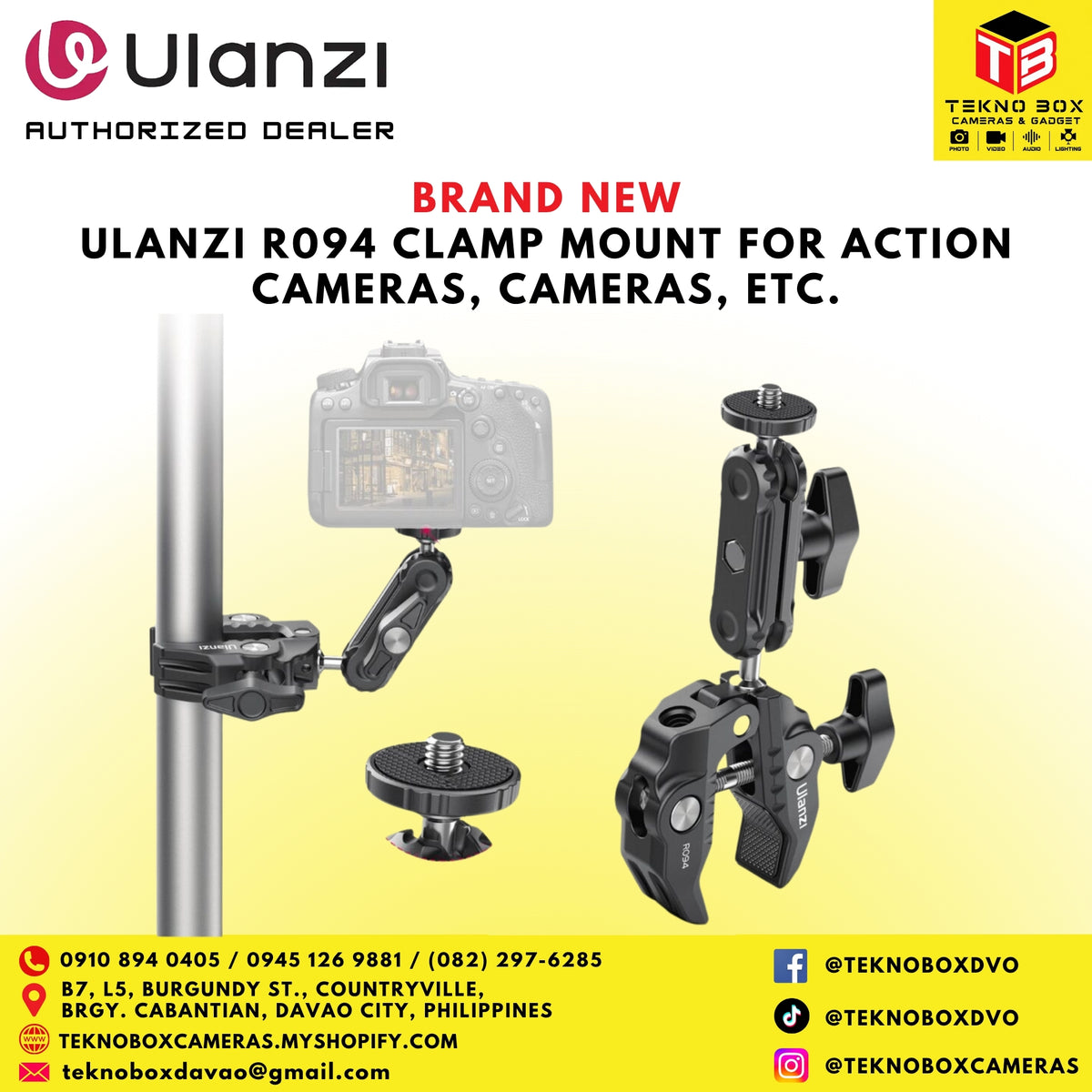 Ulanzi R094 Clamp Mount for Action Cameras, Cameras, Etc.