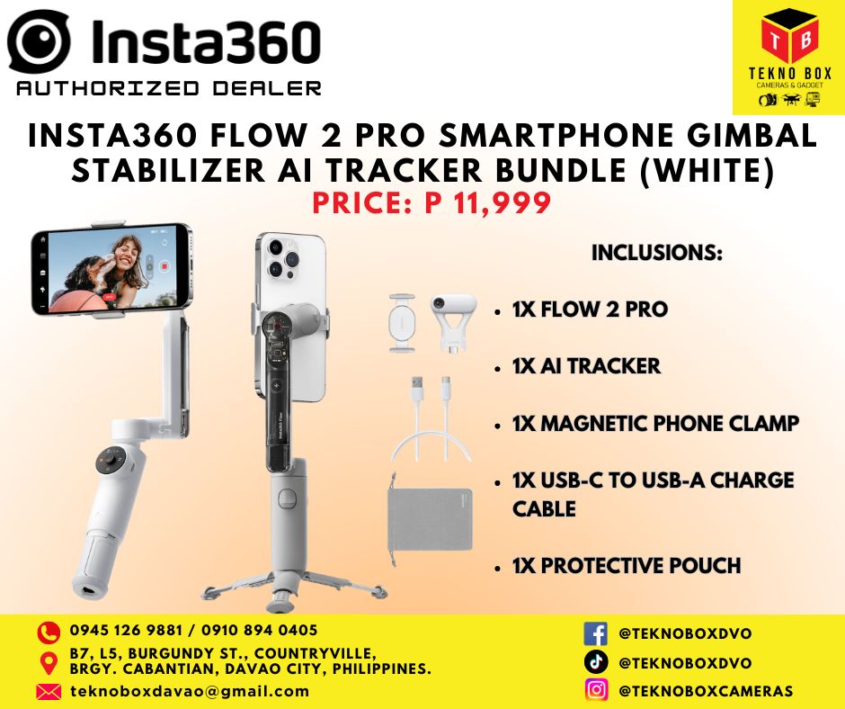 Insta360 Flow 2 Pro Smartphone Gimbal Stabilizer AI Tracker Bundle (White)