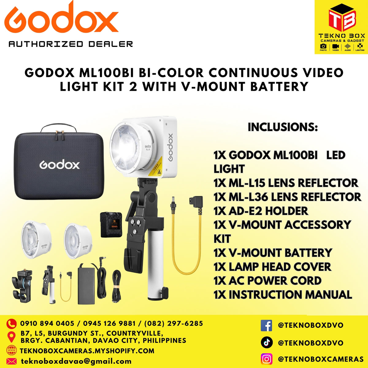 Godox ML100 Bi-Color Continuous Video Light Kit 2 With V-Mount Battery