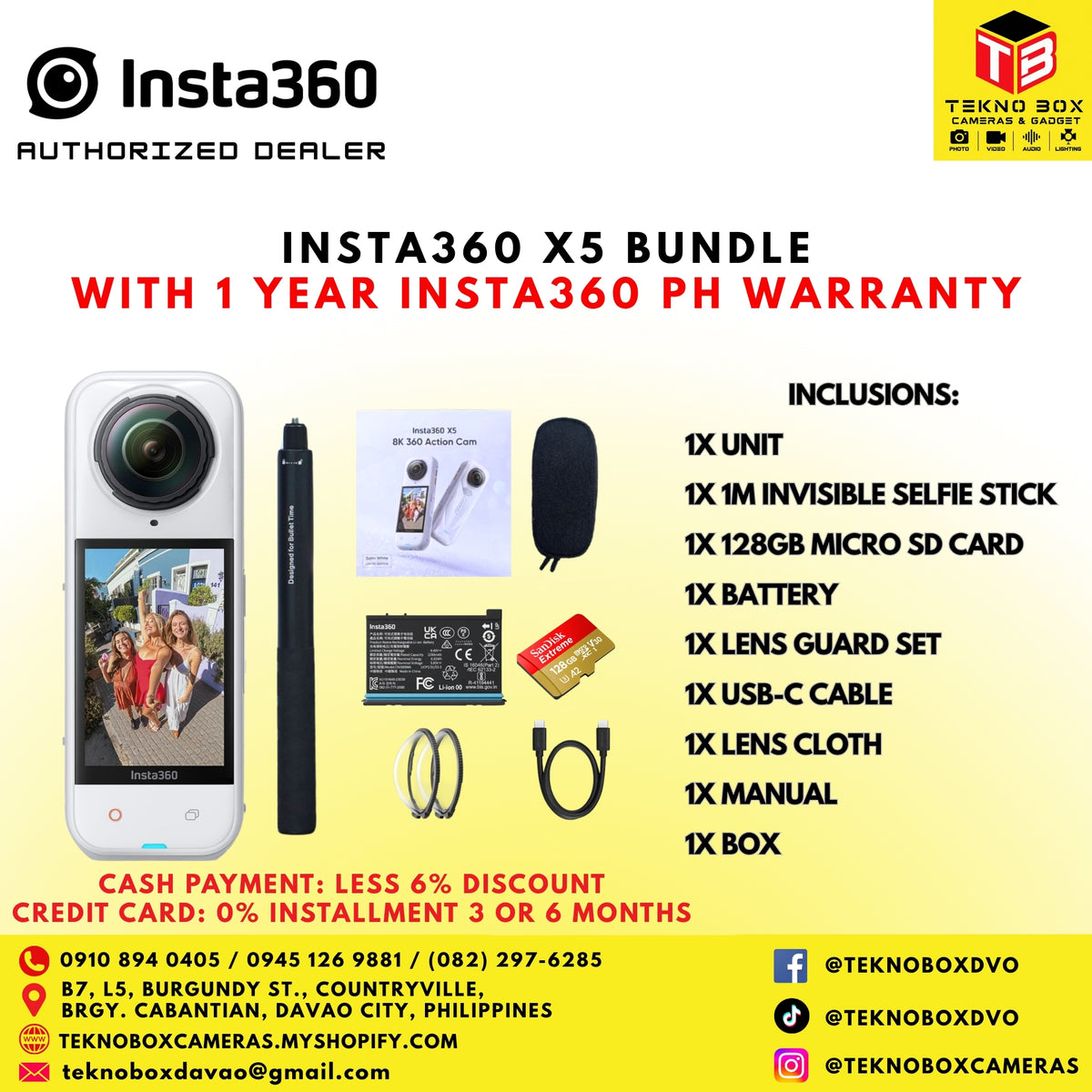 Brand New Insta360 X5 Action Camera Bundle (White)