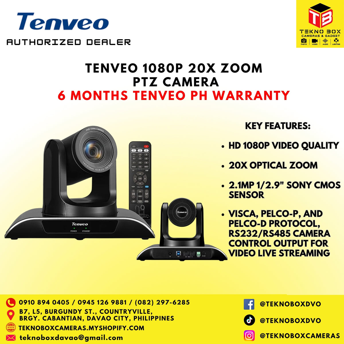 Tenveo 1080P 20X Zoom With AI Tracking PTZ Camera