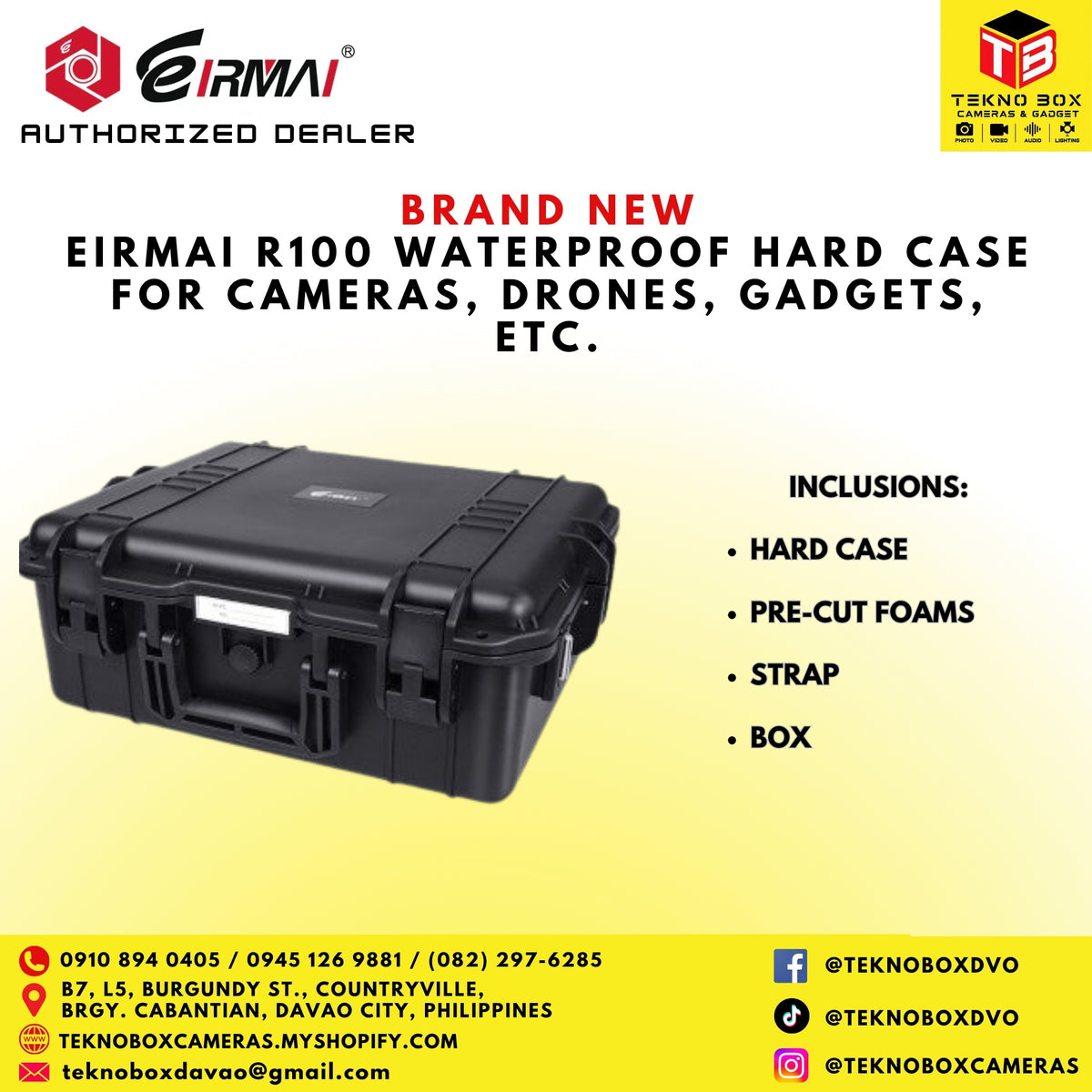Eirmai R100 Waterproof Hard Case for Cameras, Drones, Gadgets, Etc.