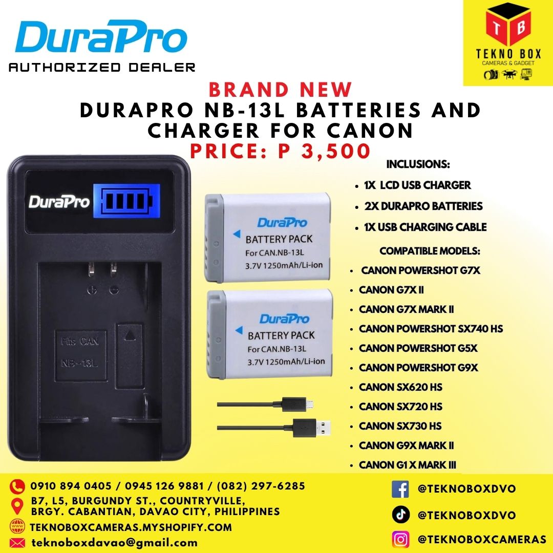 DuraPro NB-13L Batteries and Charger for Canon