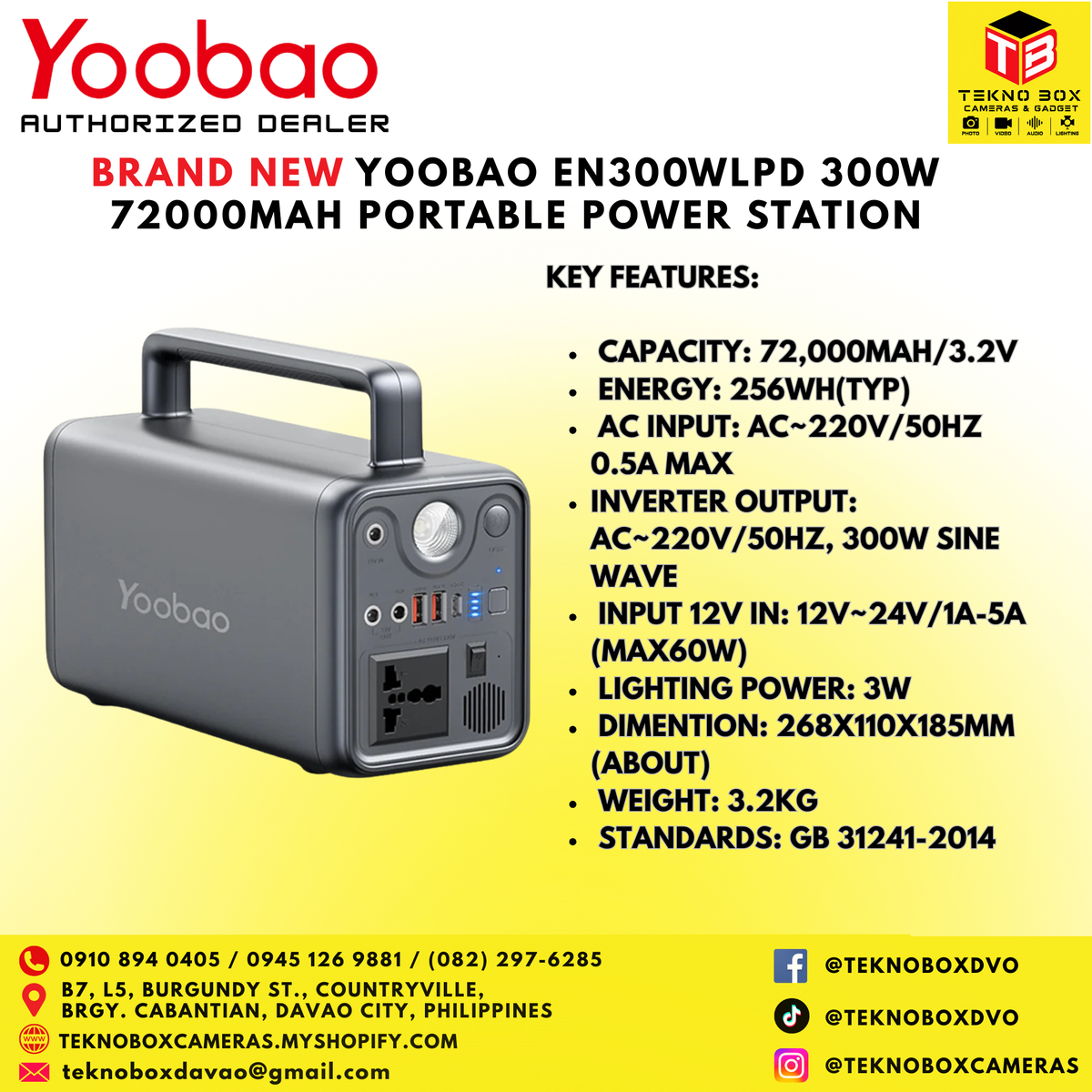 Yoobao EN300WLPD 300W 72000mAh Portable Power Station